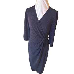 NWT‎ $235 Frank Lyman Montreal Navy Blue Black Sparkle Sheath Midi Dress Size 8